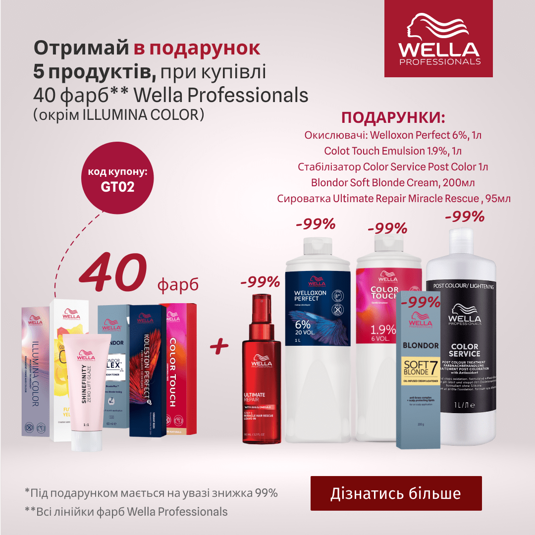 Отримай в подарунок 5 продуктів, при купівлі 40 фарб Wella Professionals