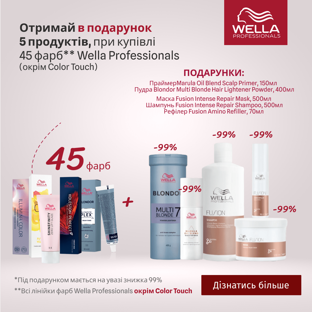 Отримай в подарунок 5 продуктів, при купівлі 45 фарб Wella Professionals (окрім Color Touch)